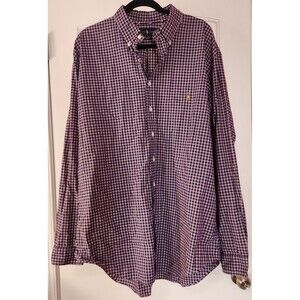 Ralph Lauren Blue Red White Checkered Button Down Shirt Men's XLT 100% Cotton